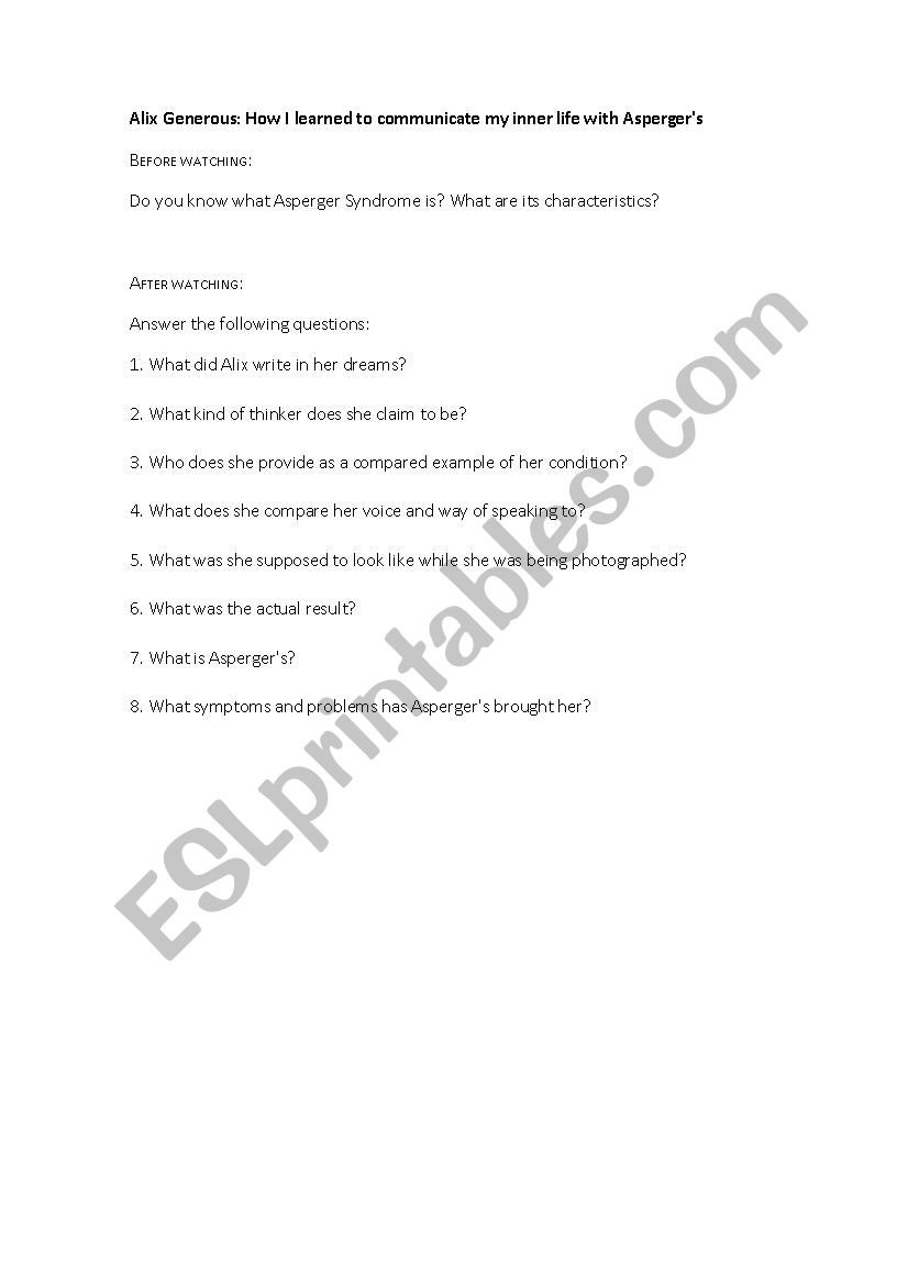 Alix Generous TED Talk worksheet