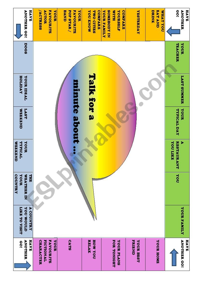 TALK FOR A MINUTE ABOUT worksheet