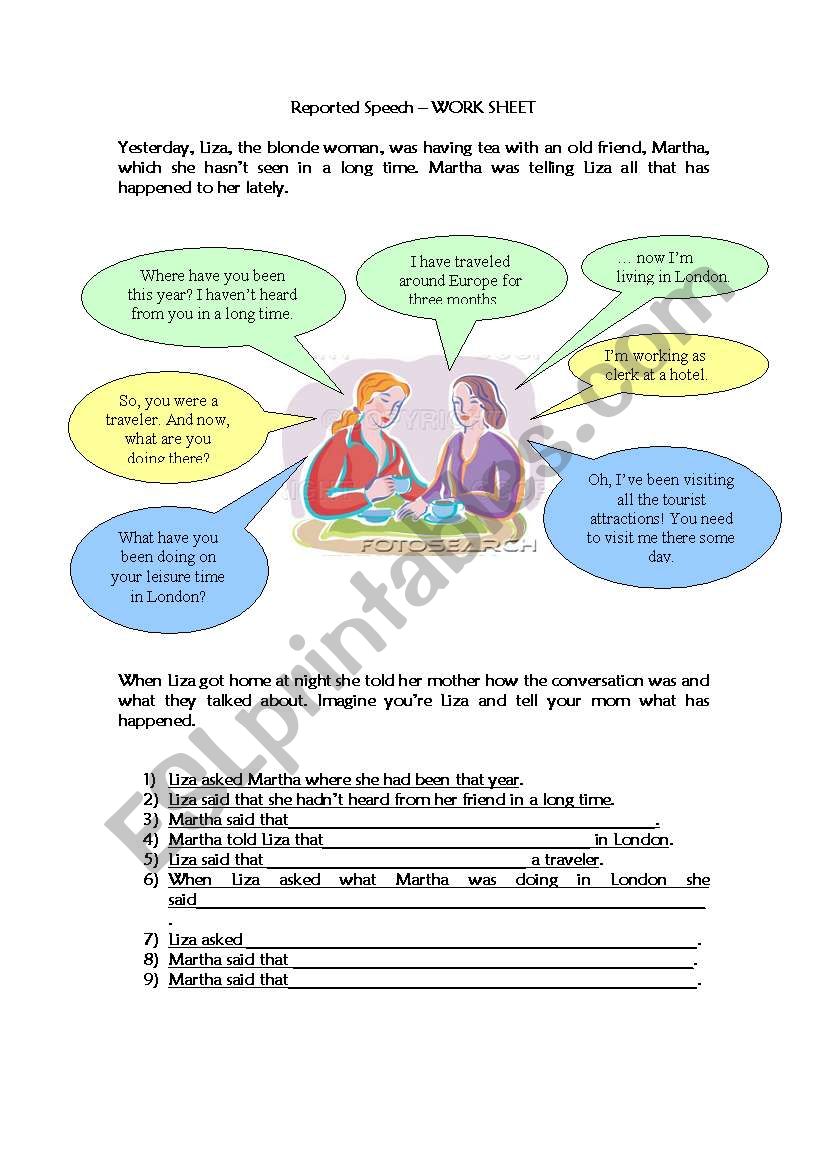 Reported Speech worksheet