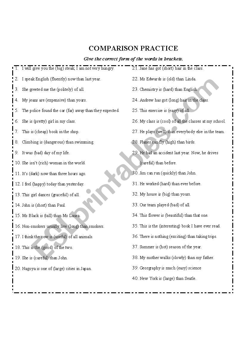 comparison 3 worksheet