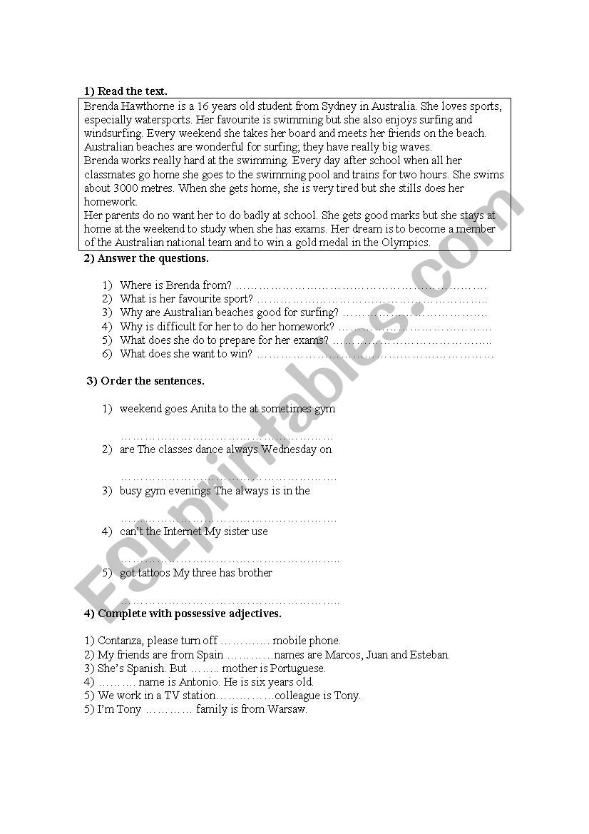 Reading Comprehension worksheet