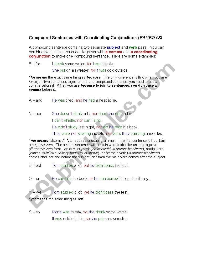 compound sentences worksheet