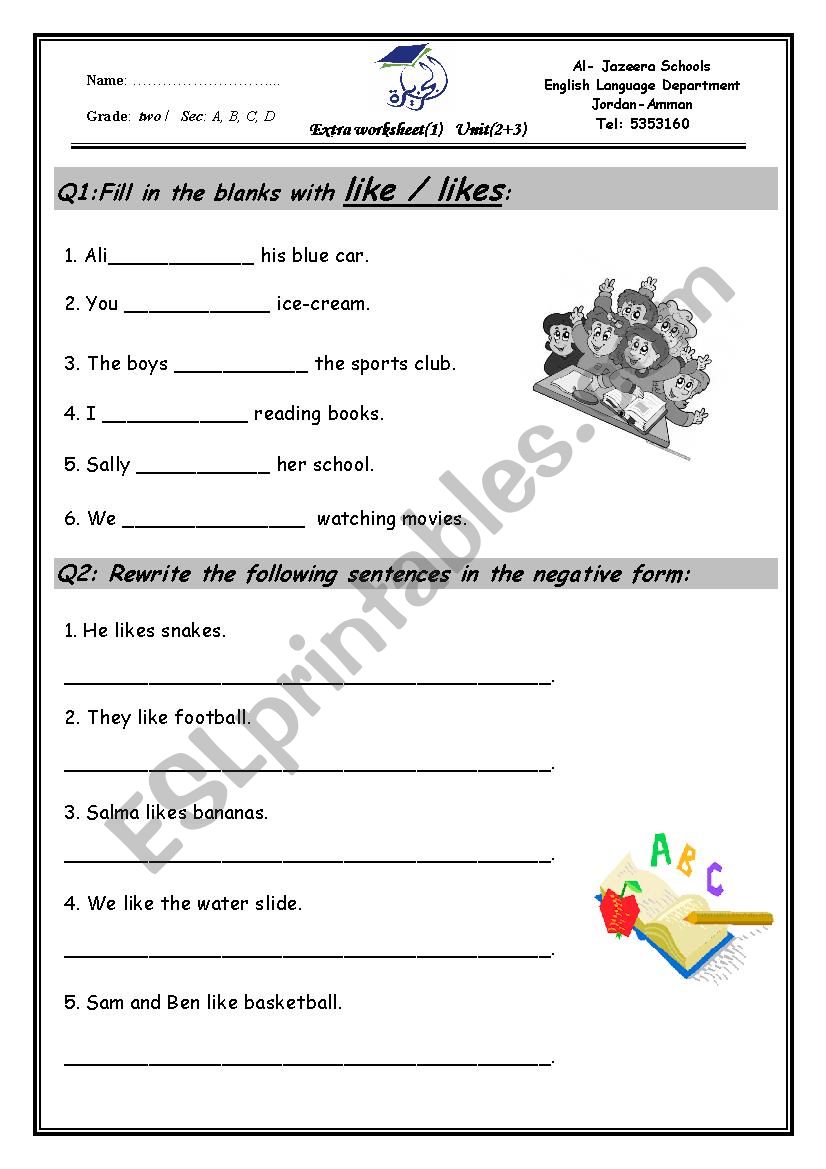 Like and Likes worksheet