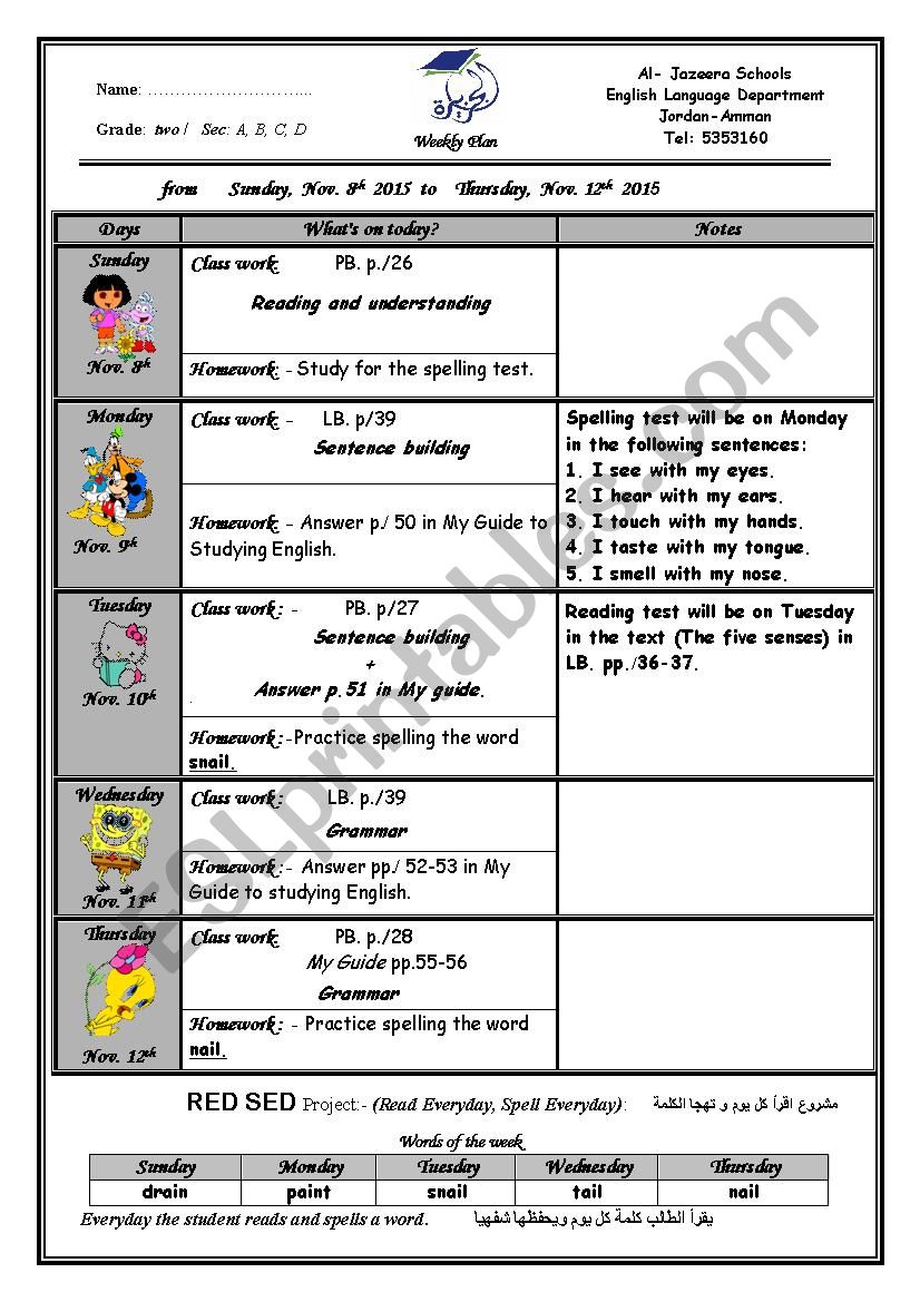 weekly plan worksheet