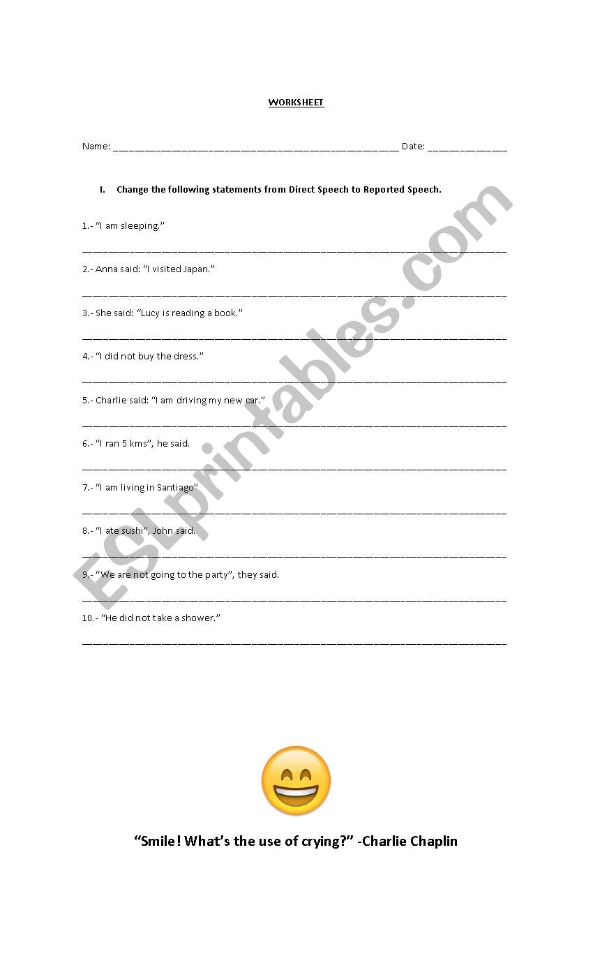 Reported Speech Worksheet worksheet