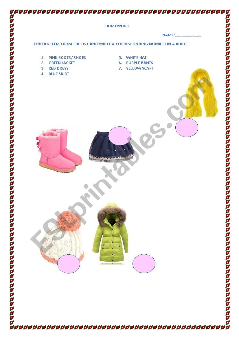 Winter Clothes worksheet