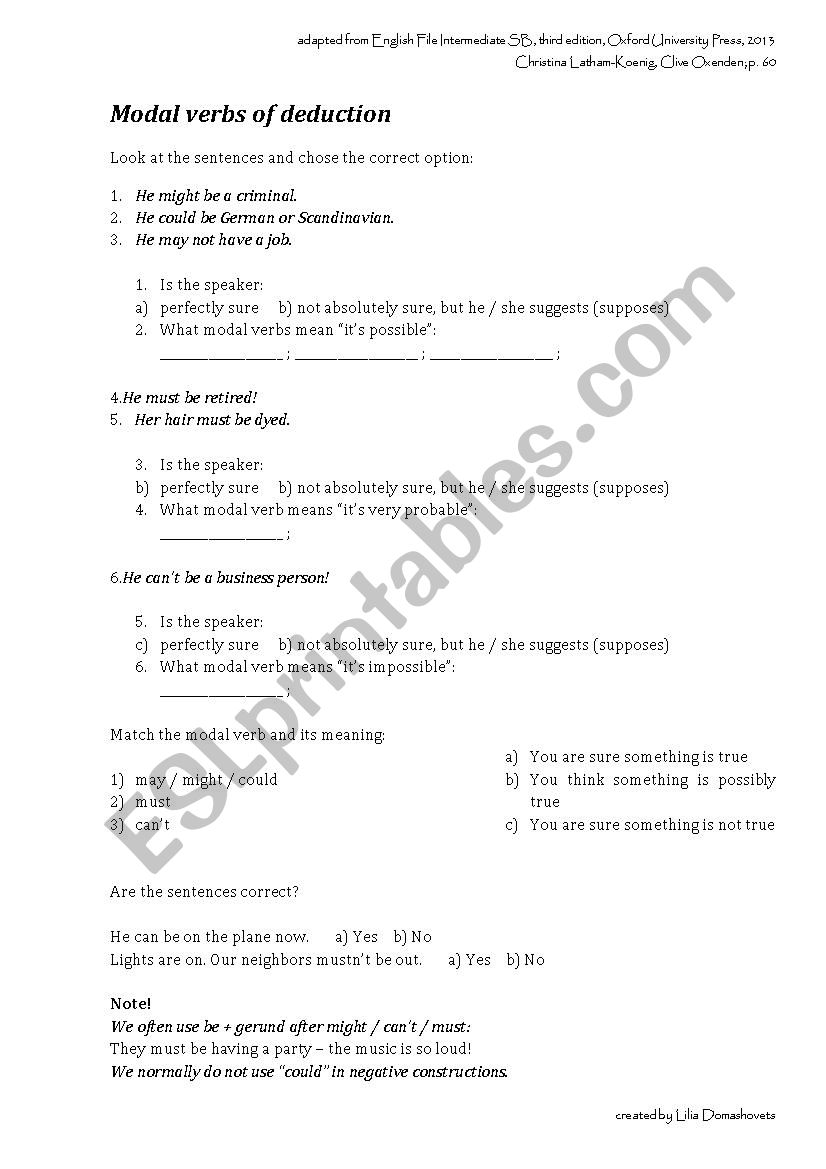 Modal verbs of deduction guided discovery 