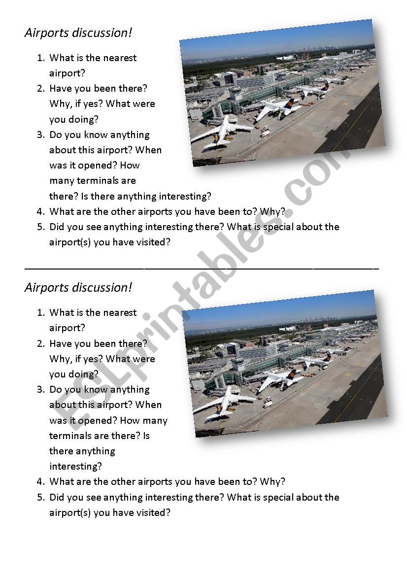 Airports speaking warm-up worksheet