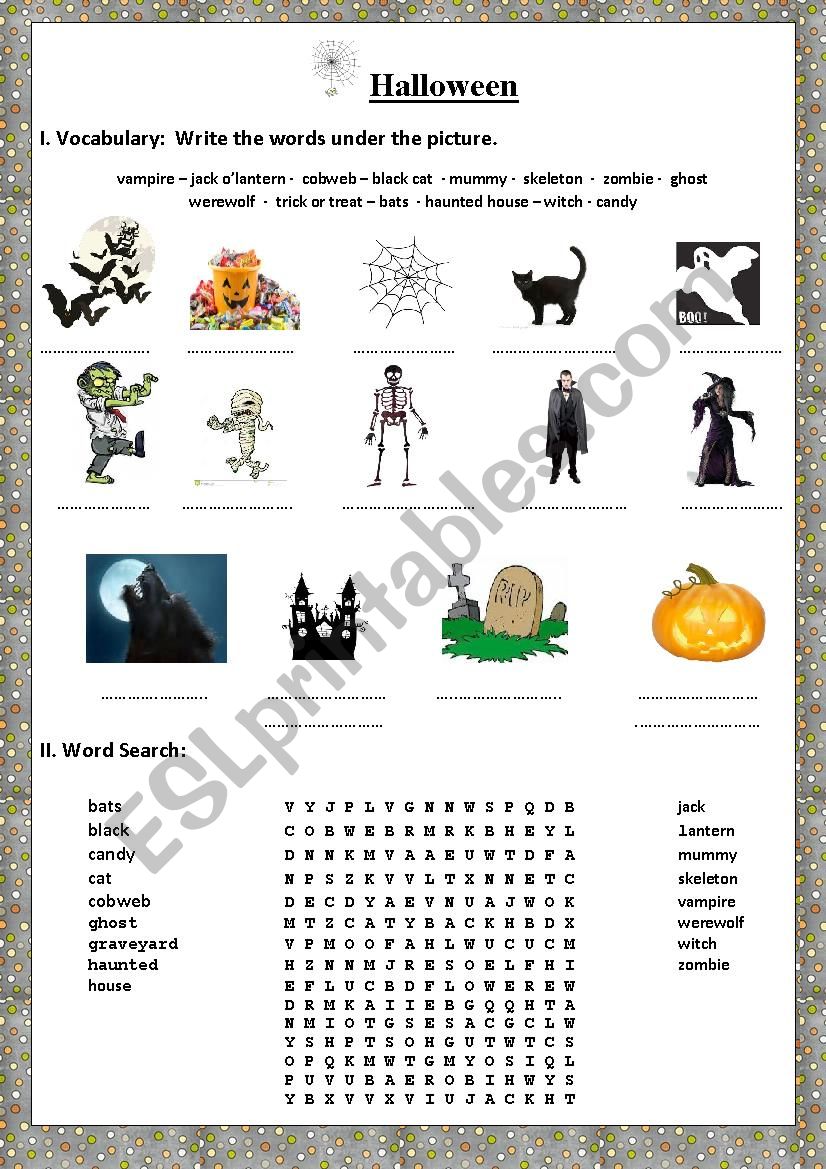 Halloween vocabulary worksheet