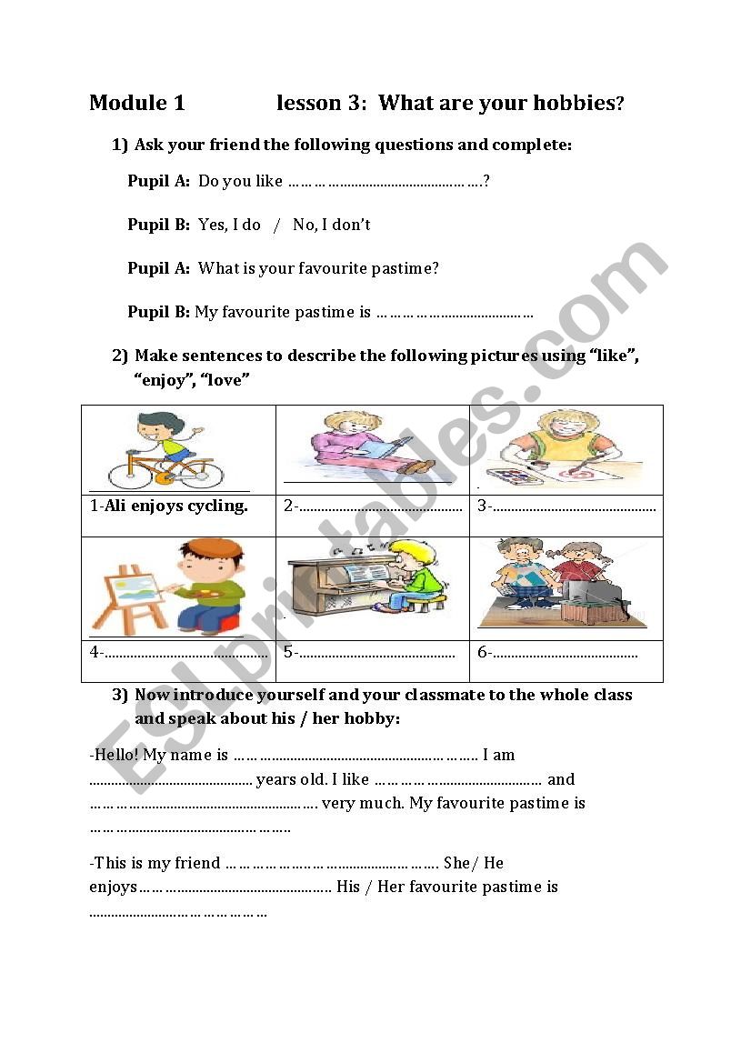 what are your hobbies? worksheet