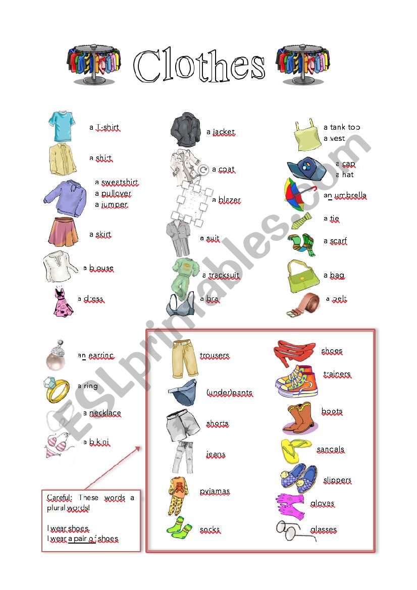 Vocabulary Clothes worksheet