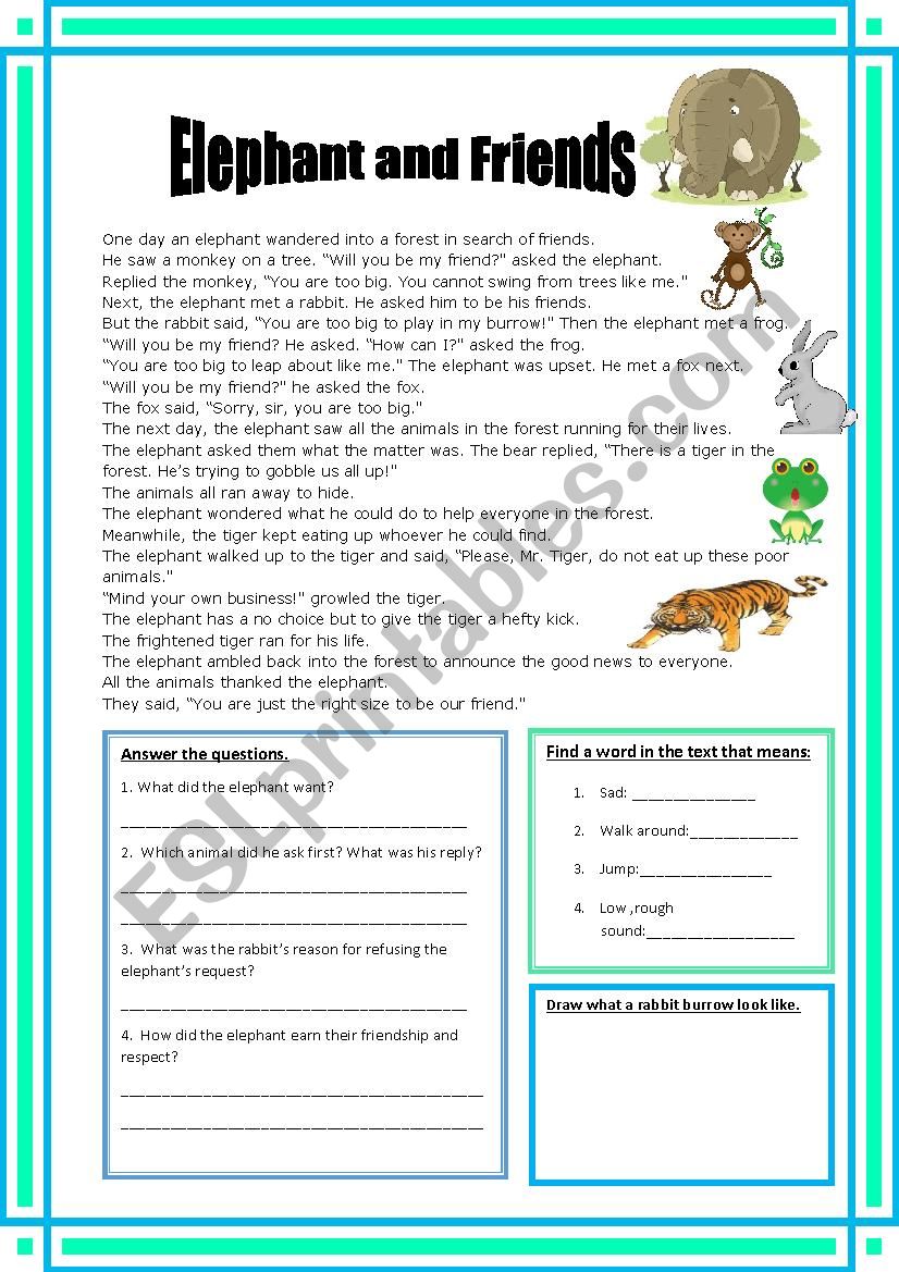 Elephant and friends worksheet
