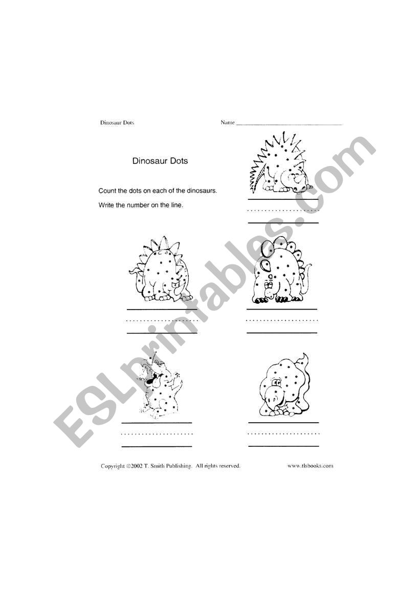 count the dinosour dots worksheet