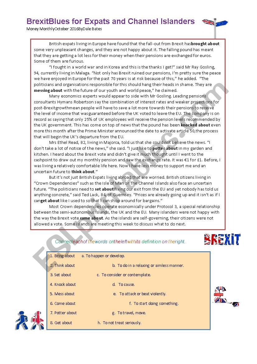 Brexit Story Debate and Phrasal Verbs with About Exercise