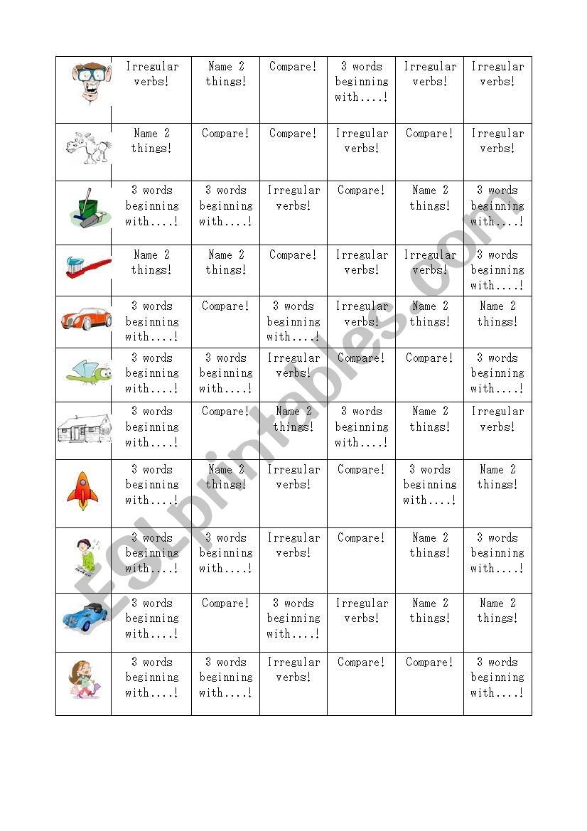 Revise vocabulary/irregular vers! - board game