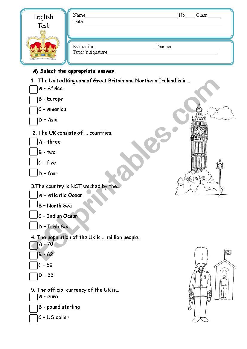 Written test about English culture