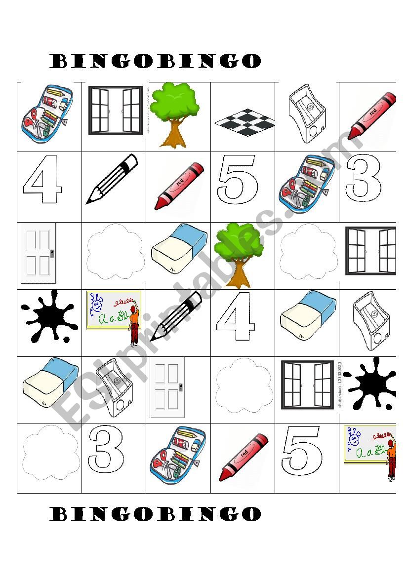 Bingo - Numbers, Colours, Classroom objects