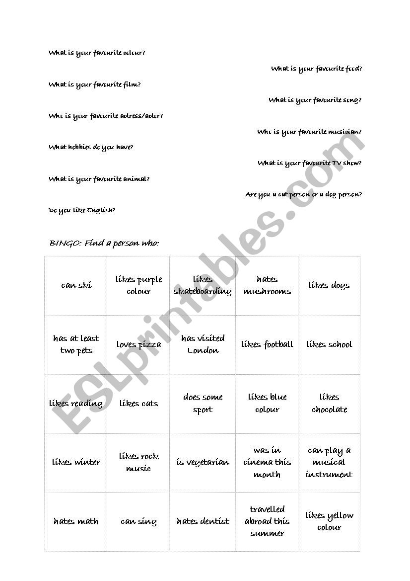 Introductory class - Icebraking speaking activity