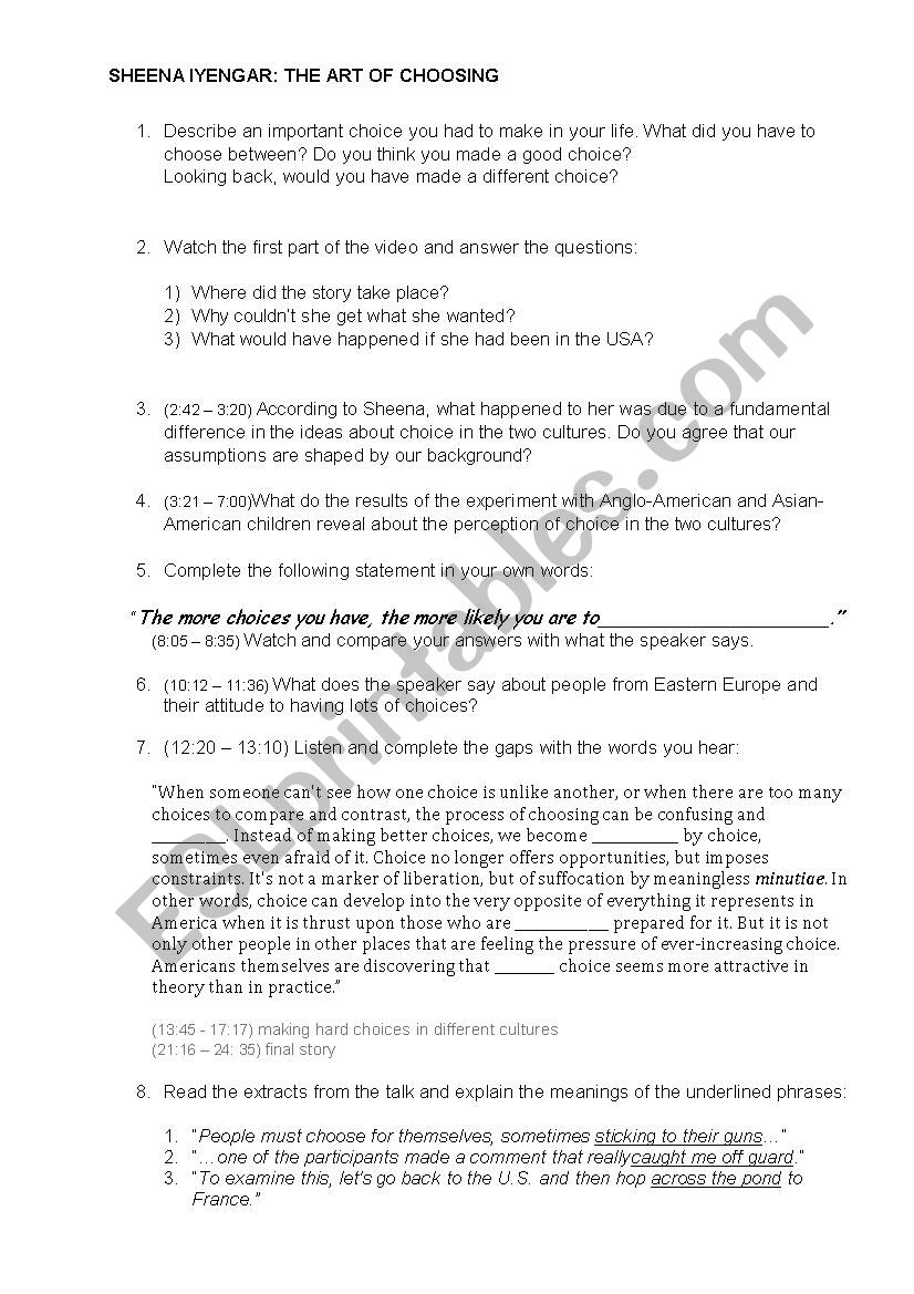  Art Of Choosing (based on TED Talk by SHEENA IYENGAR) 