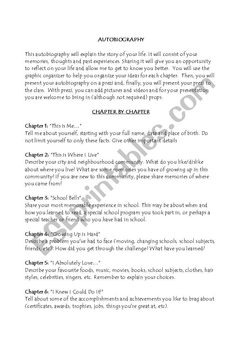 Autobiography Assignment worksheet