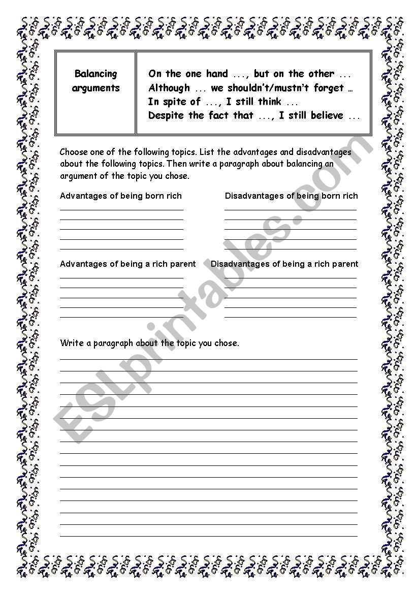 Balancin and argument worksheet