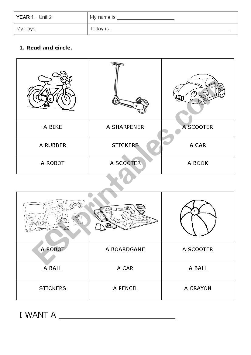 Toys worksheet