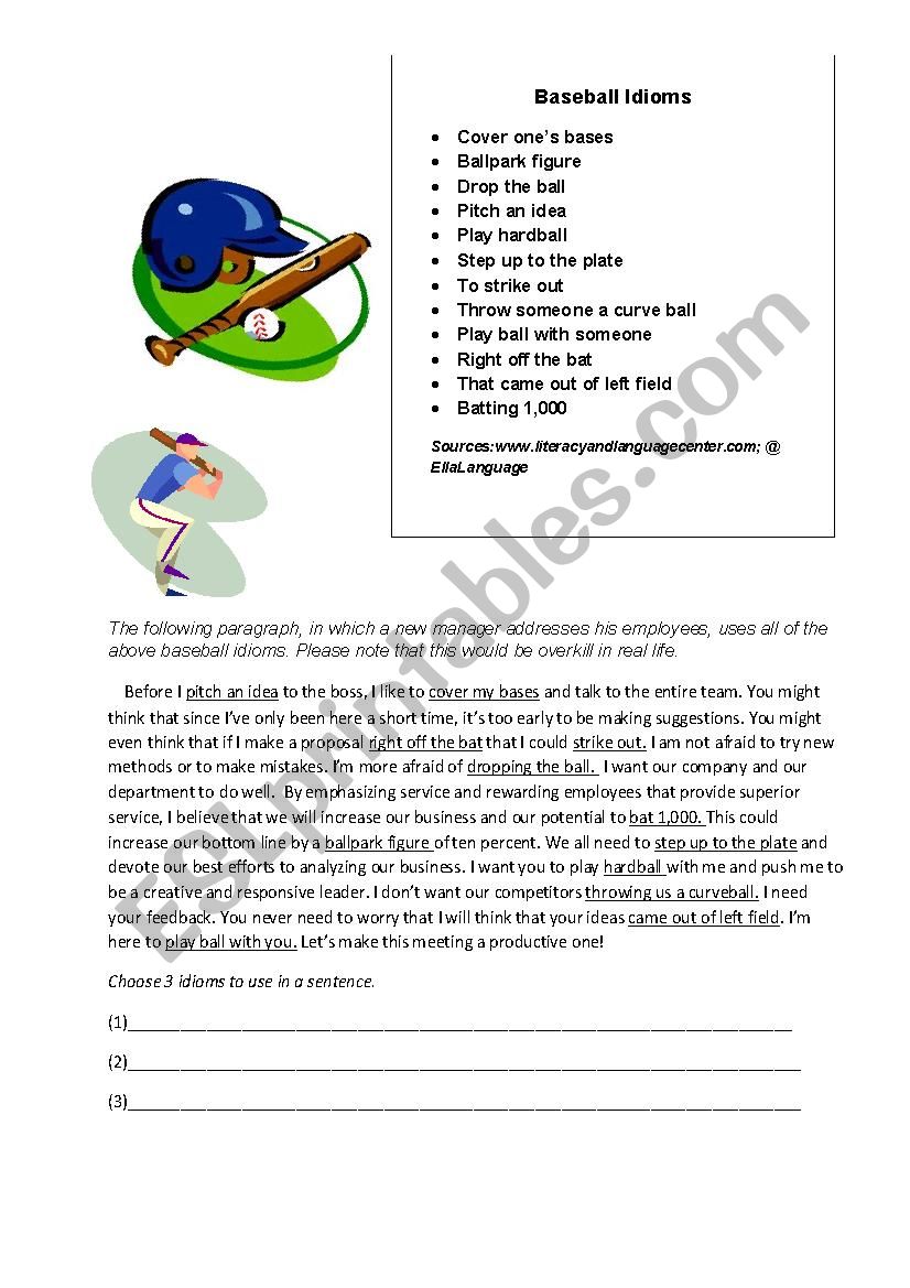 Baseball Idioms worksheet