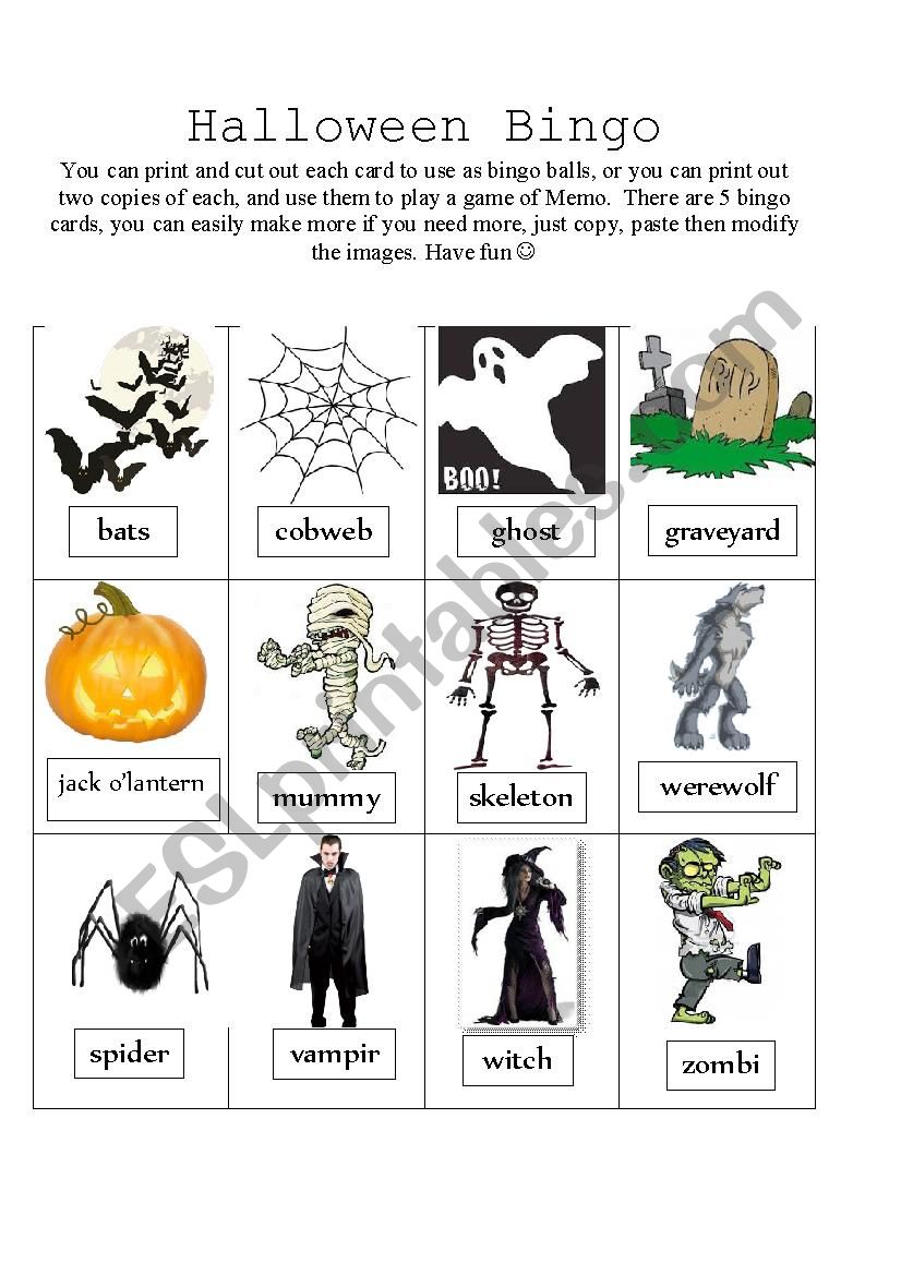 Halloween Bingo part 1 worksheet