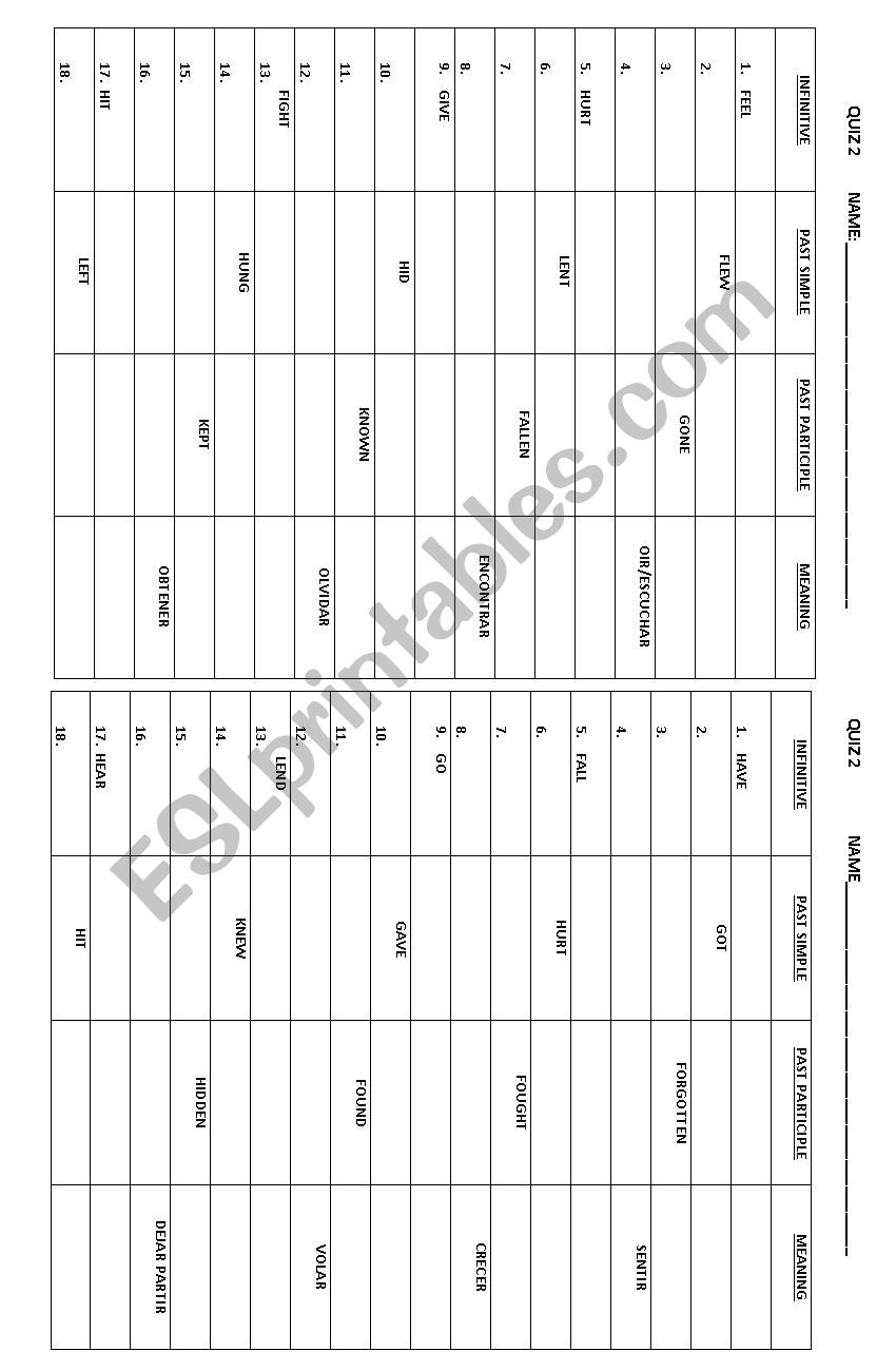 irregular verbs worksheet