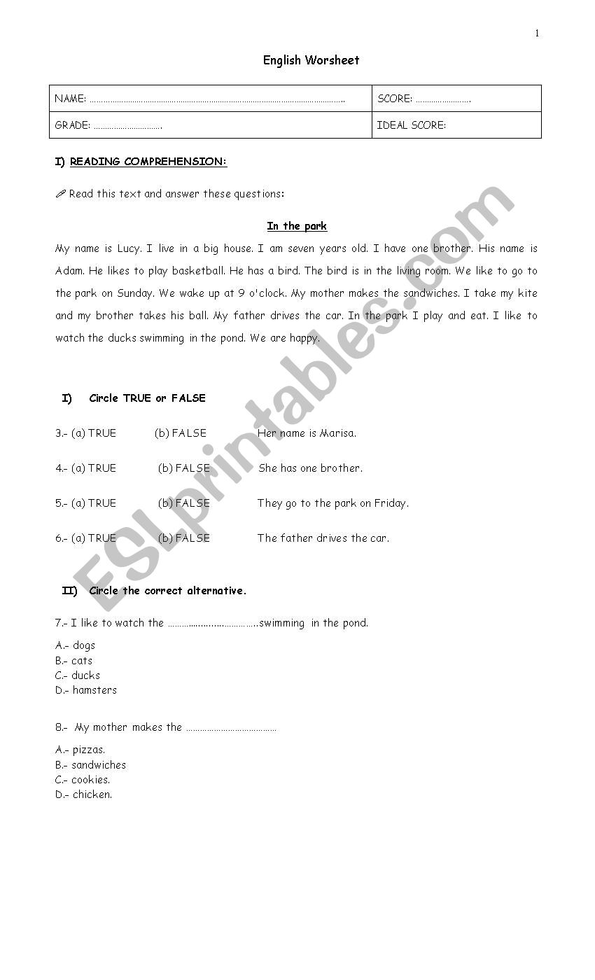 Worsheet or test worksheet