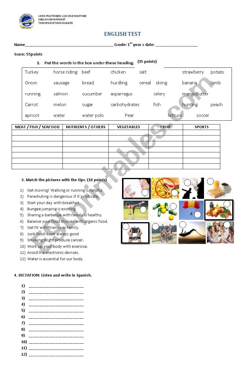 healthy food reading comprehension