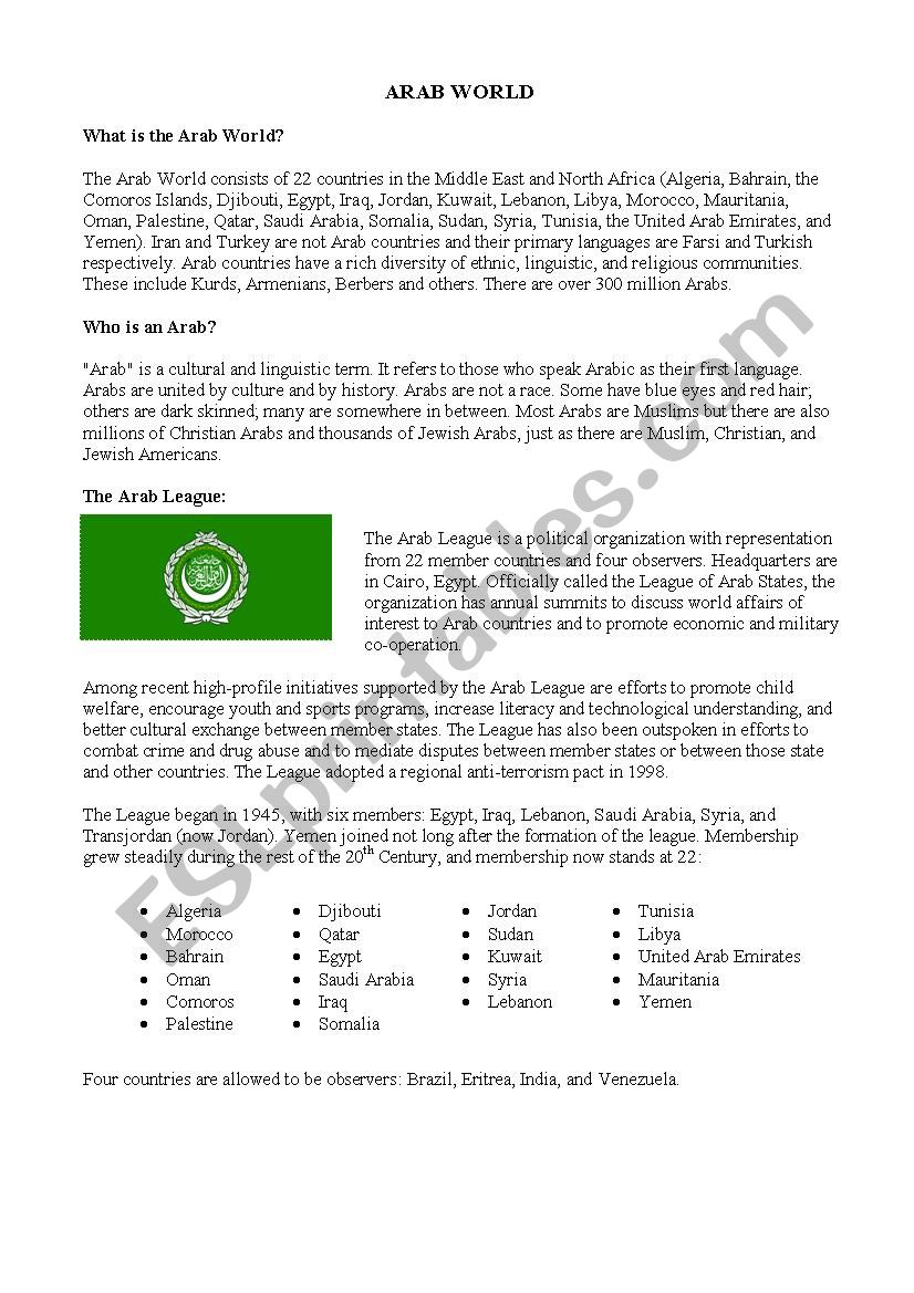 Arab Countries worksheet