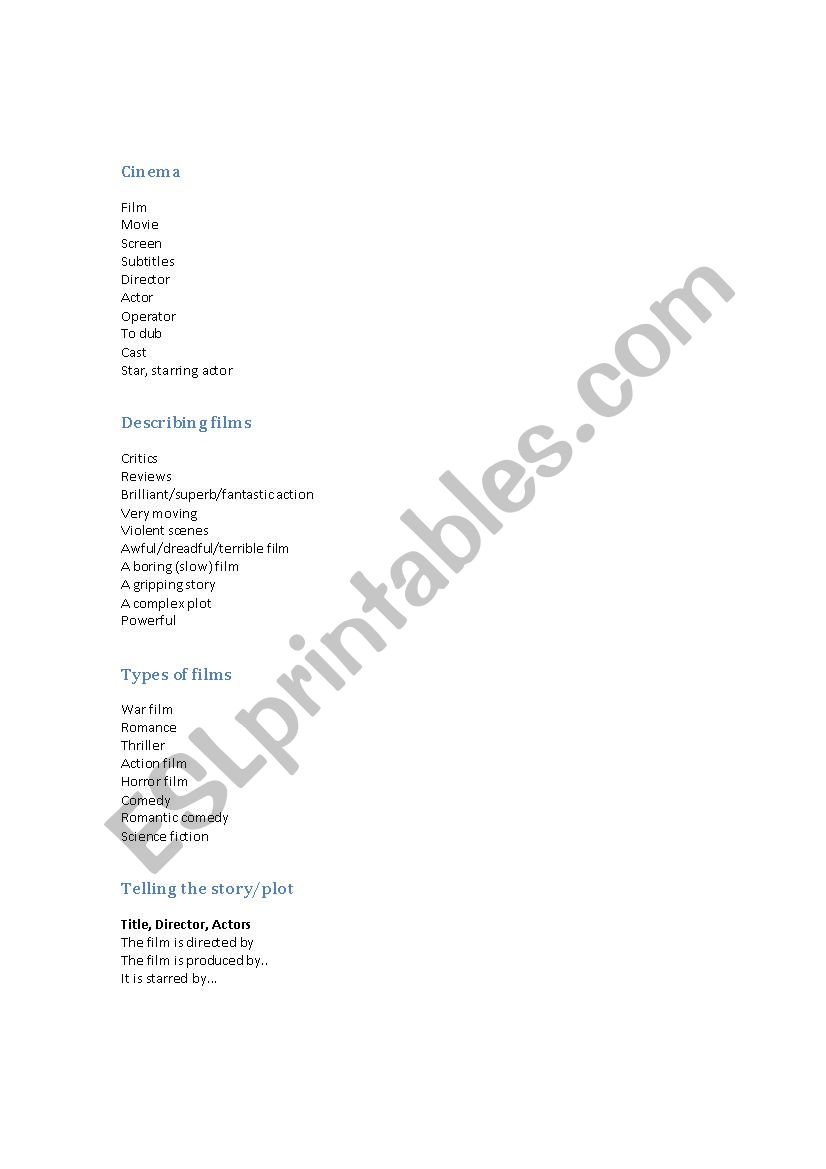 useful vocabulary on Cinema topic