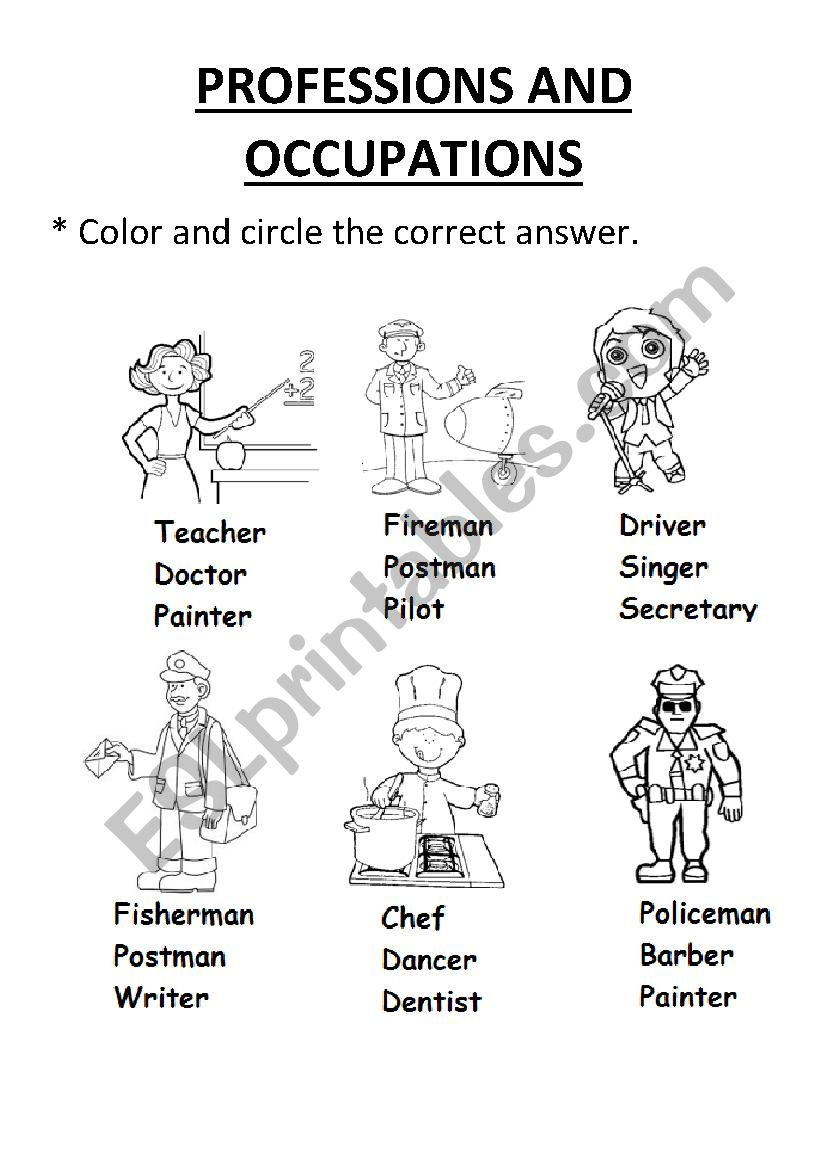professions and occupations worksheet