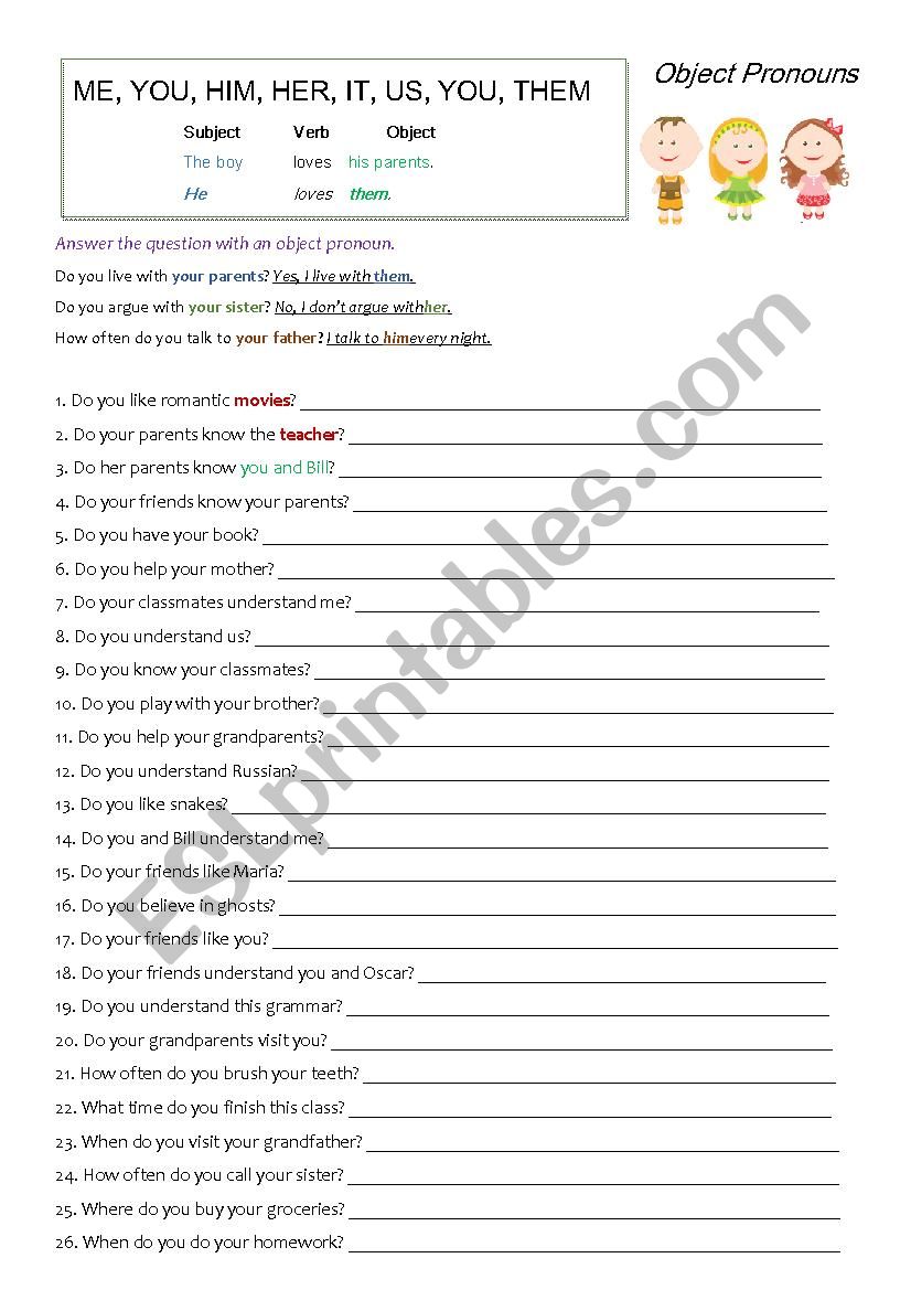 Object Pronouns worksheet