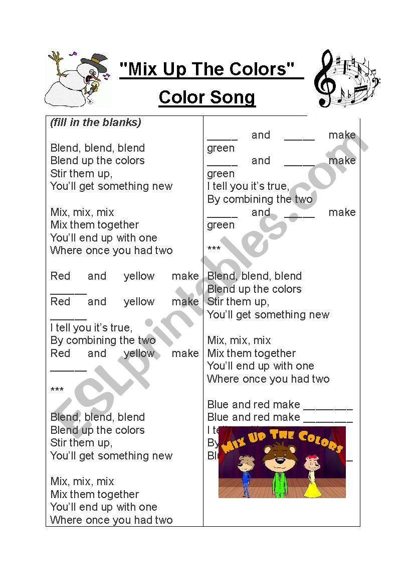 Mixing Colors Song worksheet