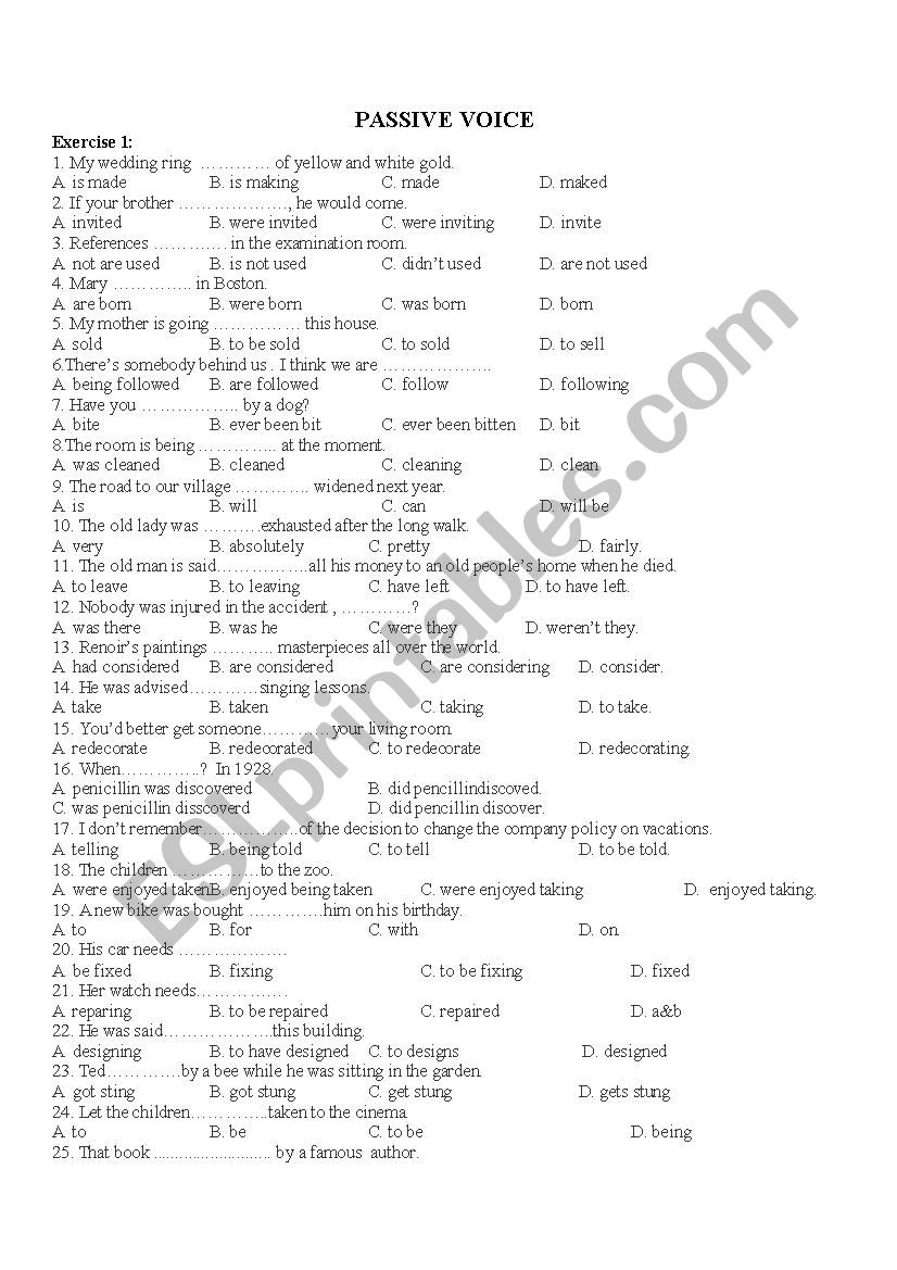 Passive voice exercises worksheet