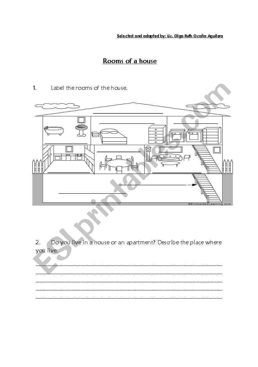 Rooms of the house worksheet