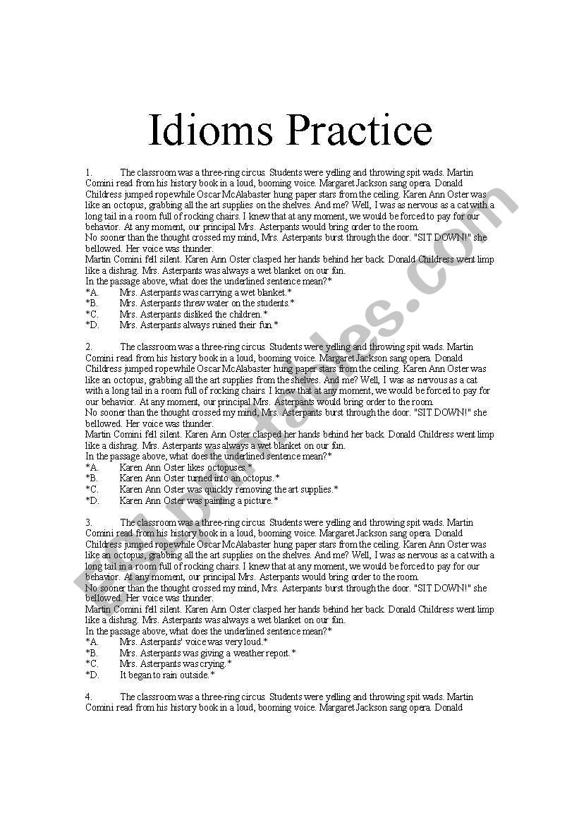 Idiom Practice worksheet