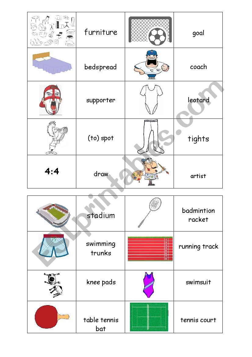 sports memory worksheet