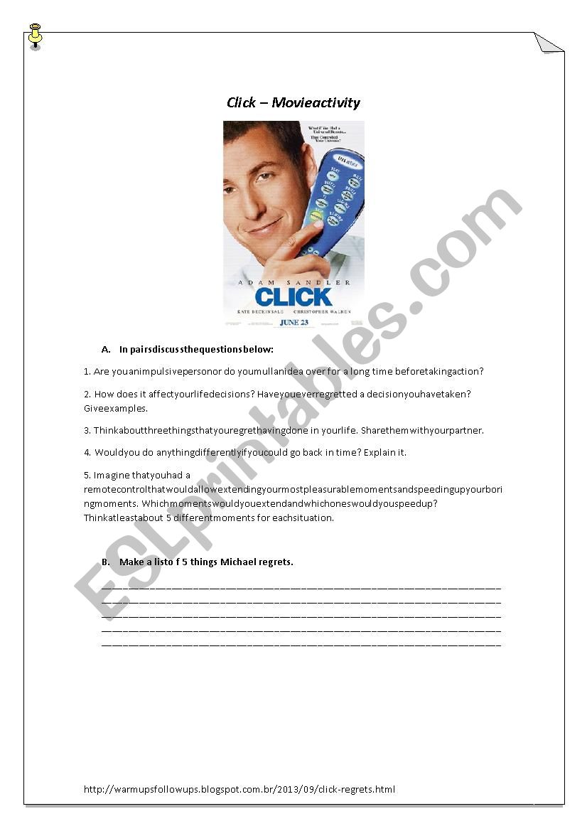 Click - movie activity worksheet