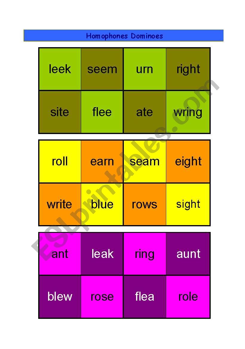 Homophones Dominoes worksheet