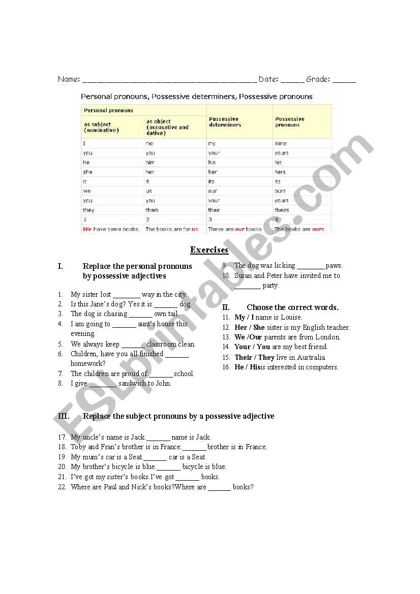 Pronouns Worksheet worksheet