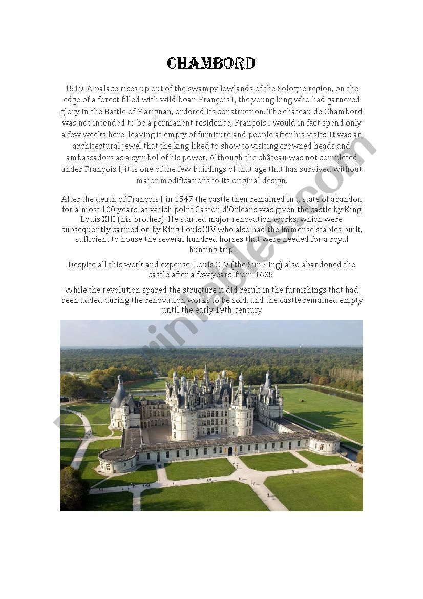 CHAMBORD CASTLE worksheet