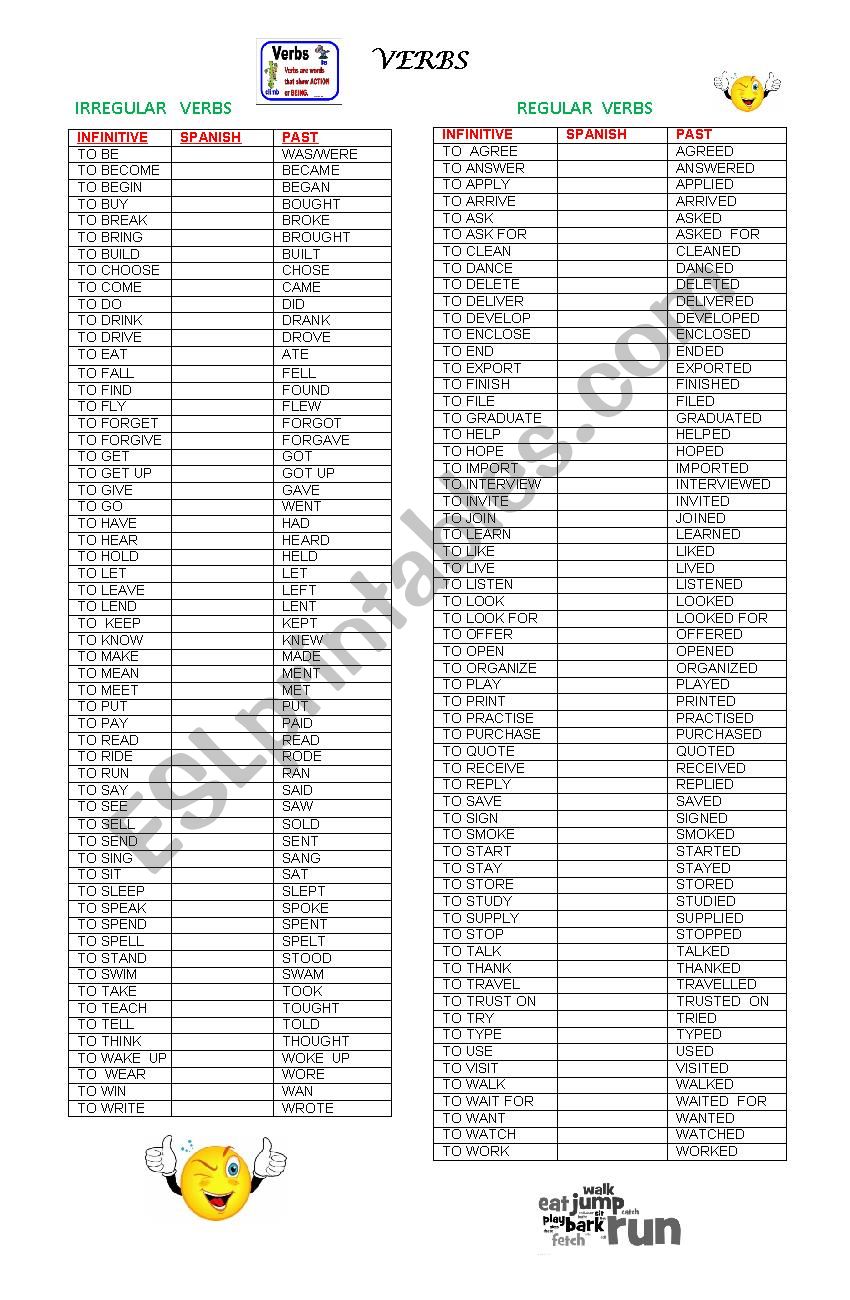 Verbs worksheet