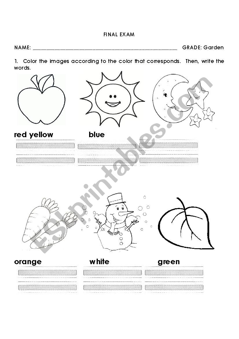 Colors and shapes worksheet