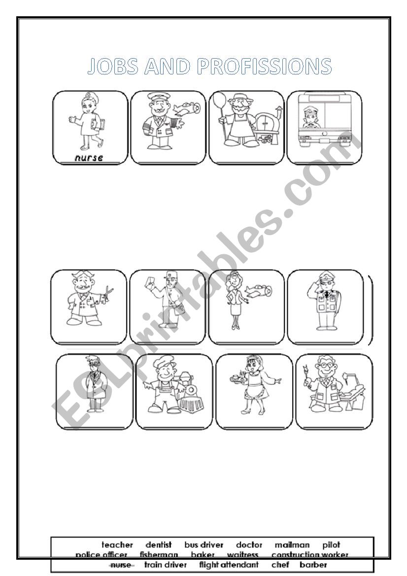 Jobs and professions worksheet