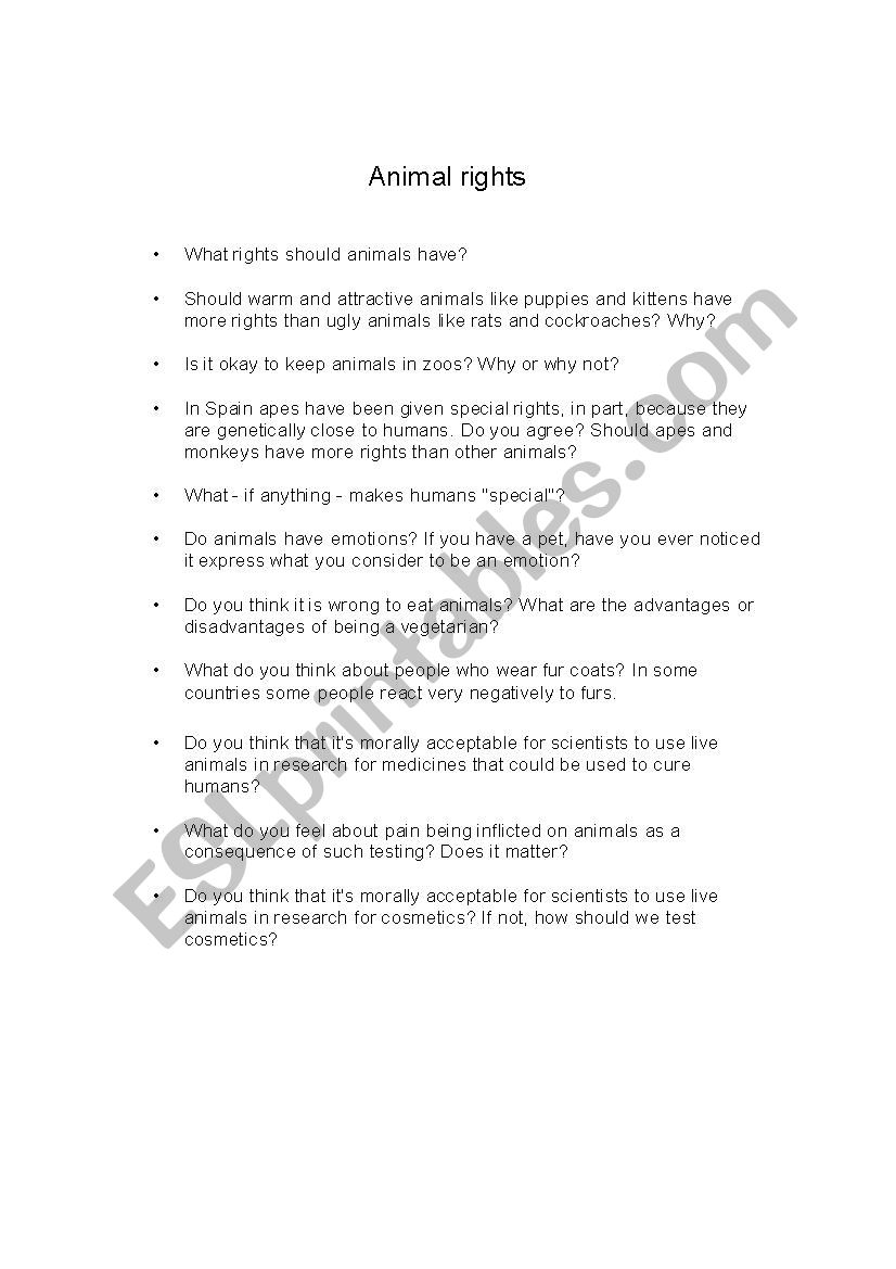 Animals Rights worksheet