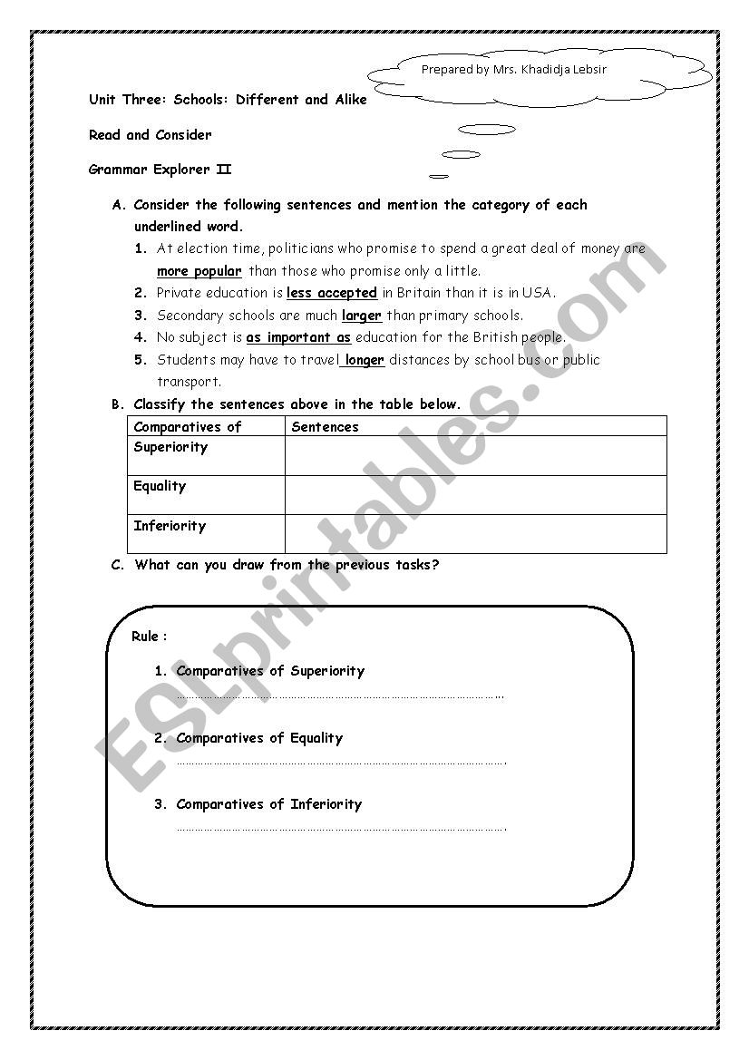 the comparatives worksheet