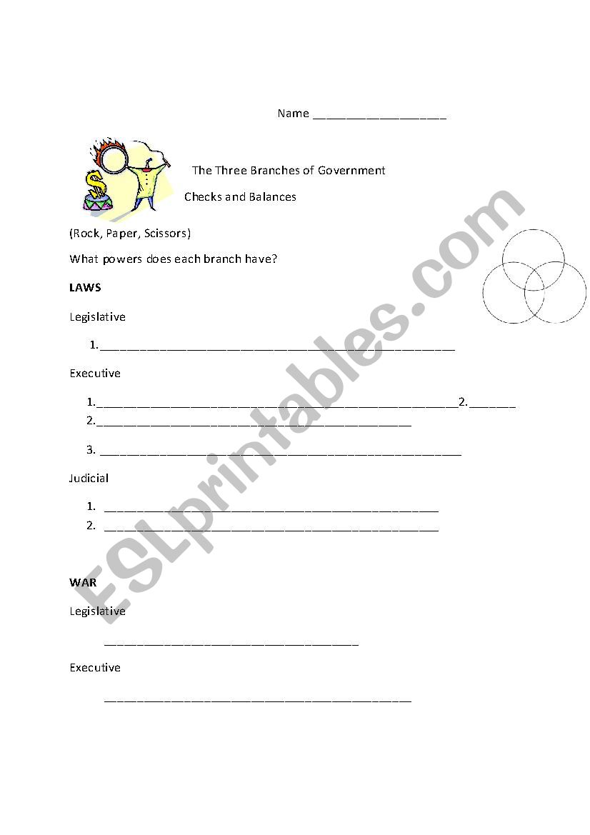 Three branches of government worksheet